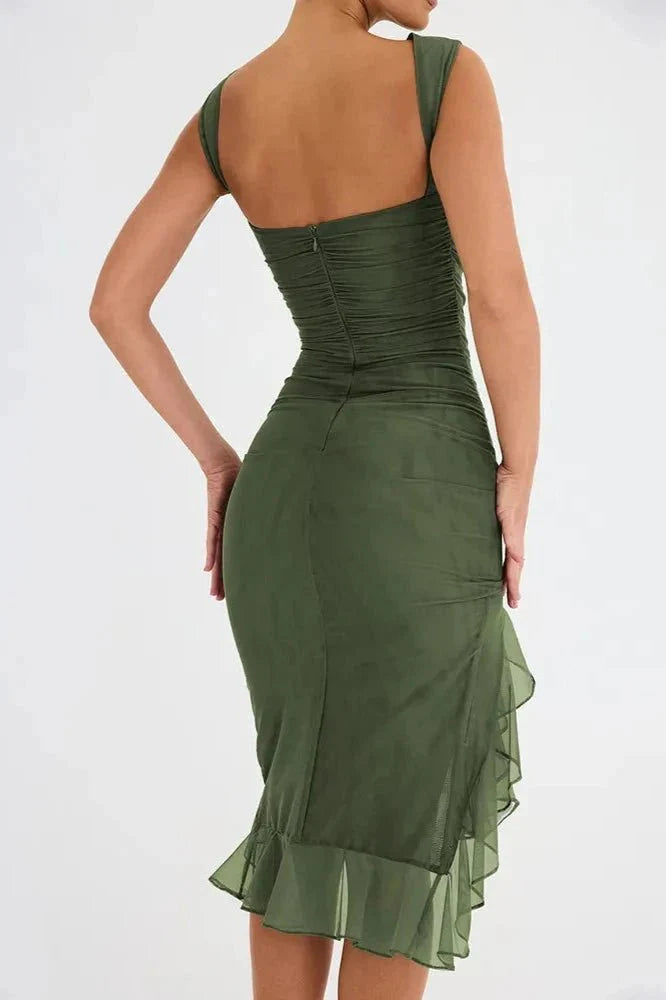 Poppy | Ruched Mesh Midi Dress for Women