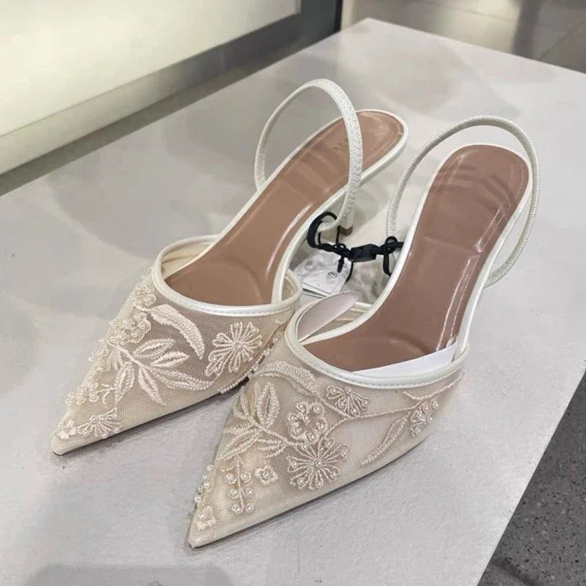 Ava | Lace Pointed-Toe Slingback Sandals