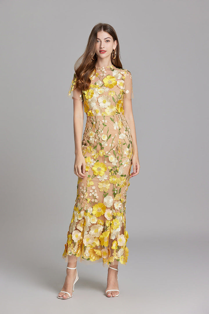 Isla | Wedding Guest Embroidered Midi Dress