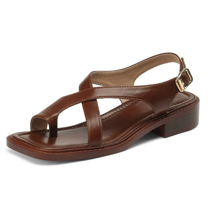 Phoebe | Crossover Strap Flat Leather Sandals