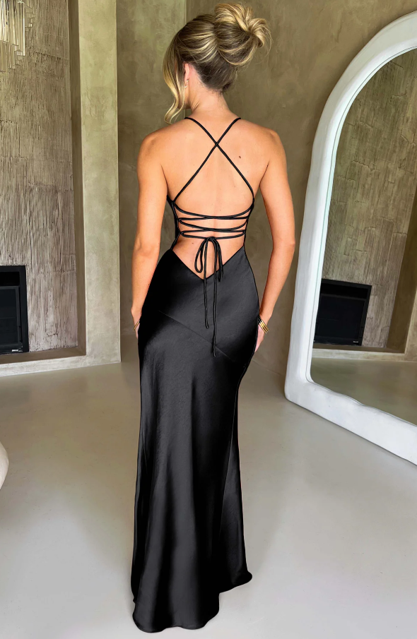 Effie | Wedding Guest Satin Maxi Dress Slit