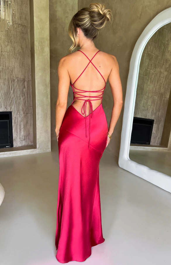 Effie | Wedding Guest Satin Maxi Dress Slit