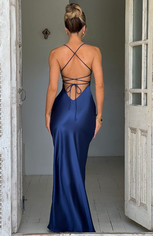 Effie | Wedding Guest Satin Maxi Dress Slit
