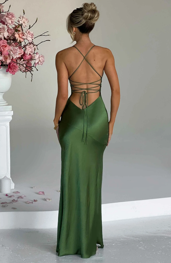Effie | Wedding Guest Satin Maxi Dress Slit
