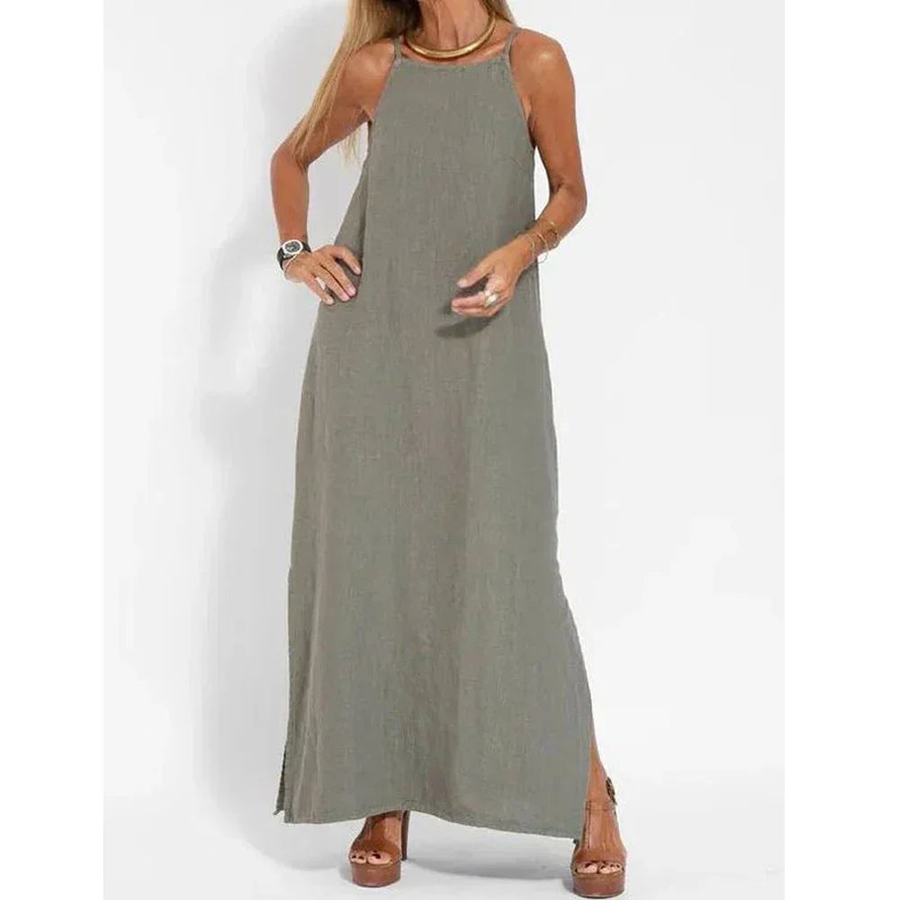 Willow | Women Linen Maxi Dress with Side Slit