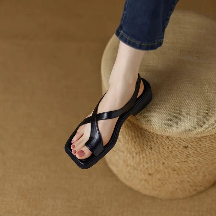 Phoebe | Crossover Strap Flat Leather Sandals