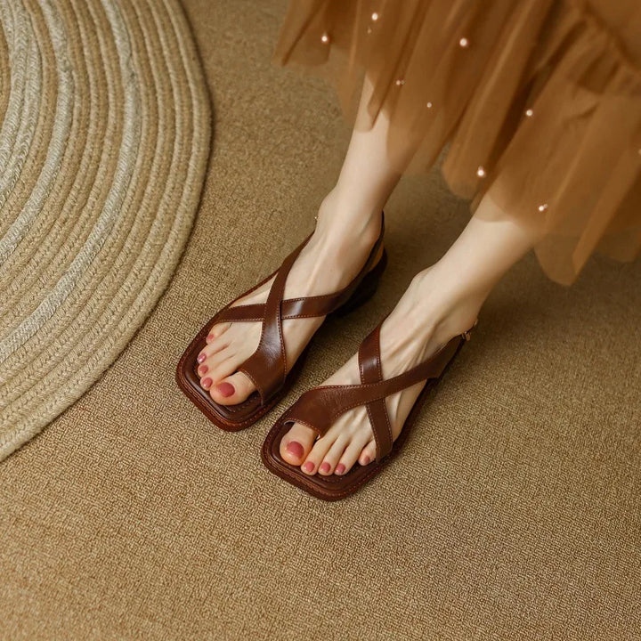 Phoebe | Crossover Strap Flat Leather Sandals
