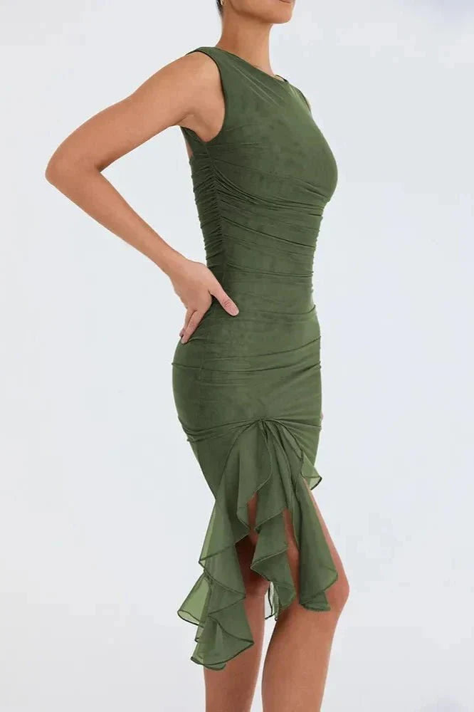Poppy | Ruched Mesh Midi Dress for Women