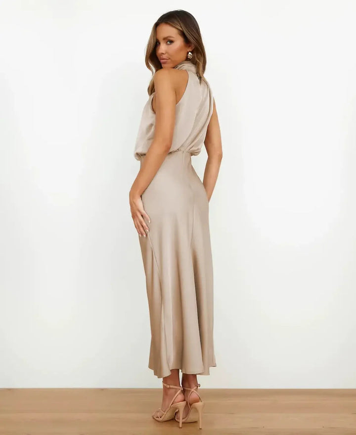 Gemma | Wedding Guest Satin Halter Midi Dress