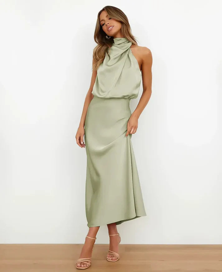Gemma | Wedding Guest Satin Halter Midi Dress