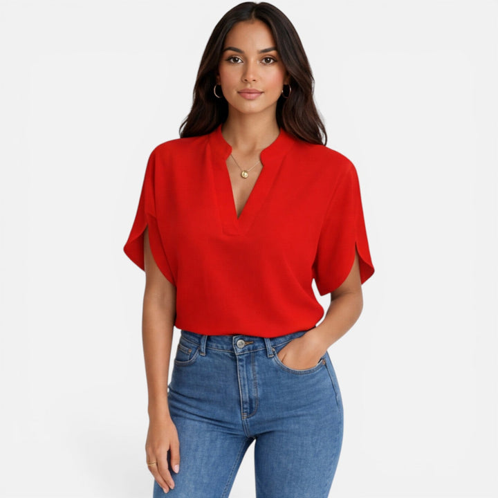 Olivia | Women Clothing Short Sleeve V-Neck Blouse