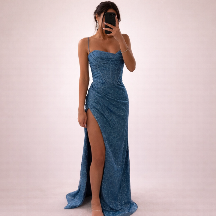 Verity | Glitter Maxi Dress with Slit for Women