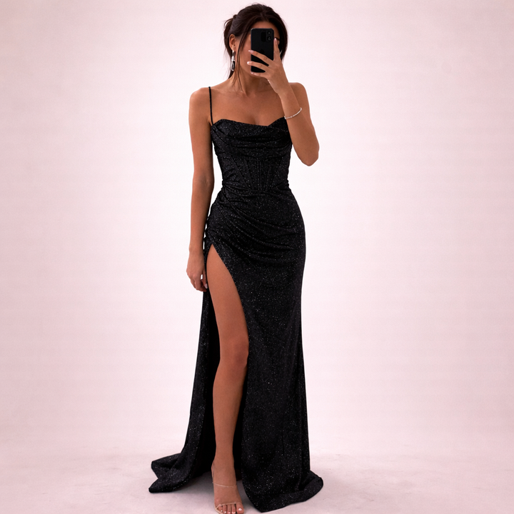 Verity | Glitter Maxi Dress with Slit for Women