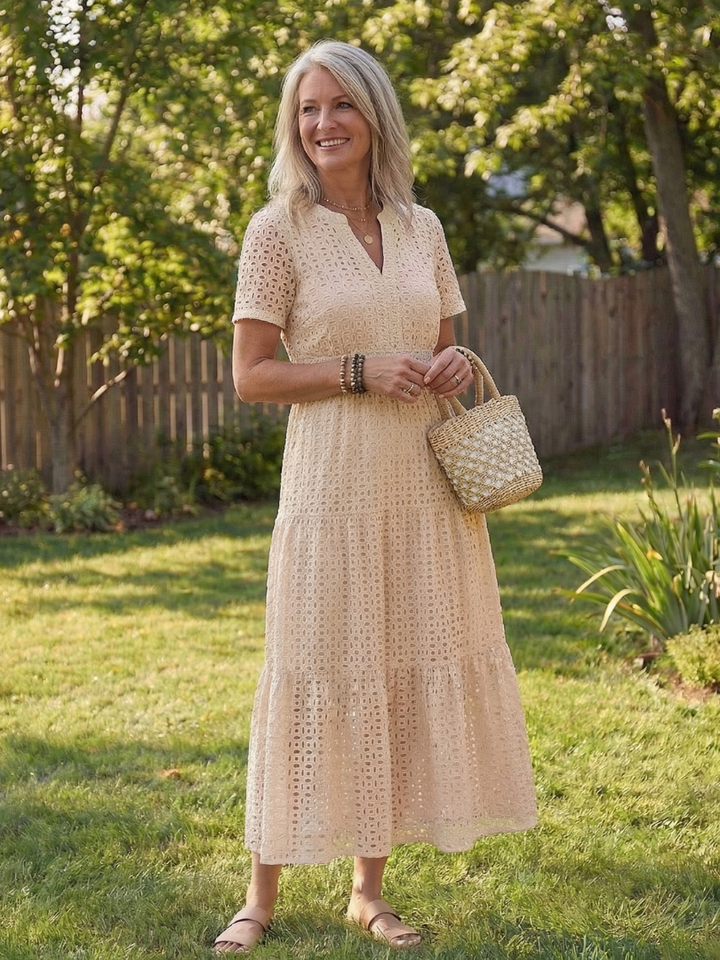 Isla | Wedding Guest Eyelet Midi Dress Women