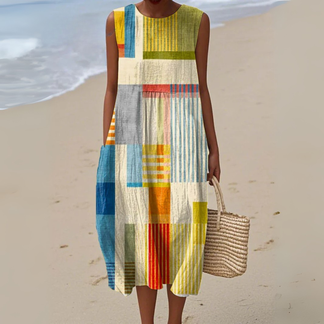 Georgia | Colorblock Geometric Summer Midi Dress