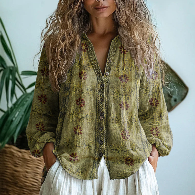 Beatrice | Women Clothing Print Button Blouse