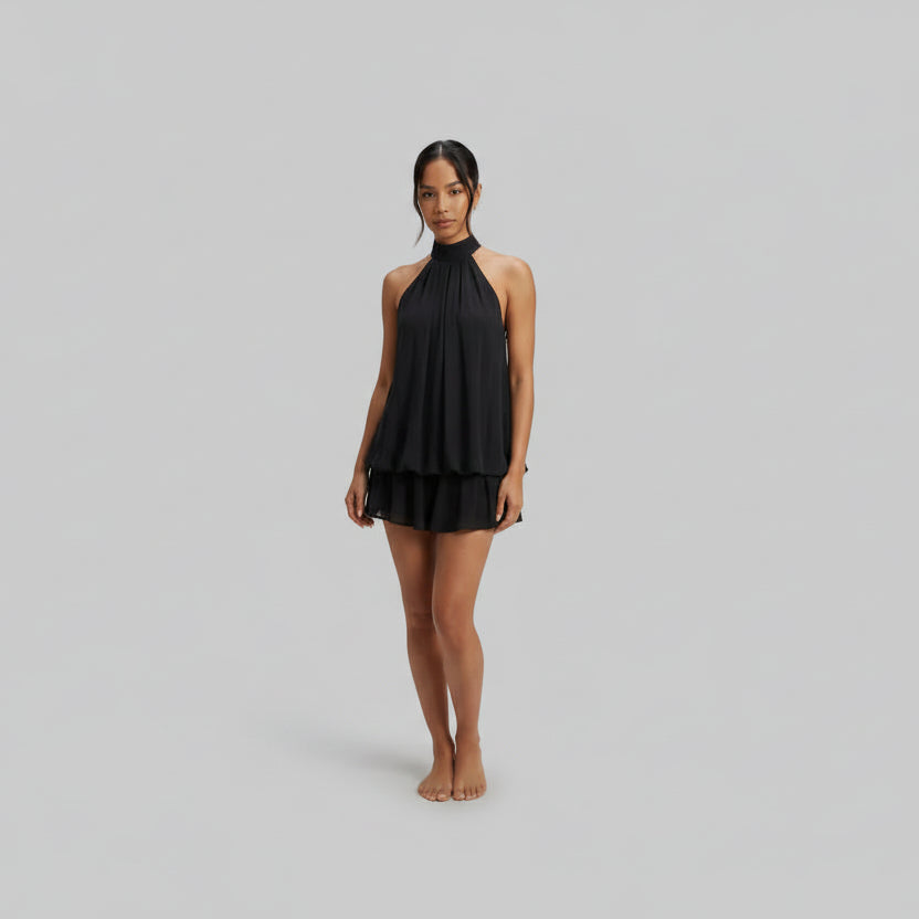 Georgia | Wedding Guest Tiered Halter Mini Dress