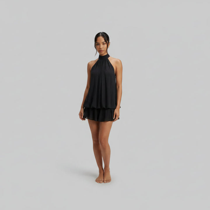 Georgia | Wedding Guest Tiered Halter Mini Dress