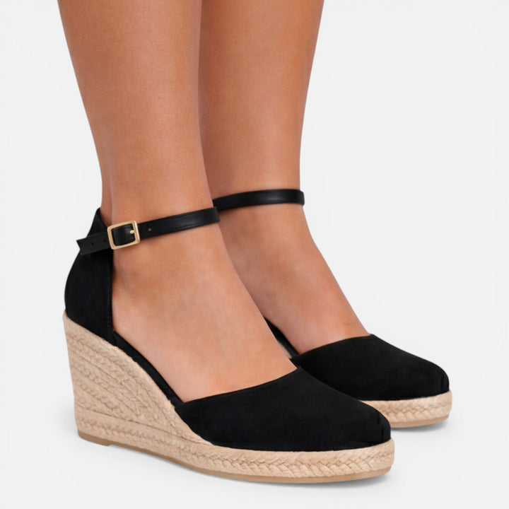 Pippa | Black Suede Espadrille Wedge Sandals