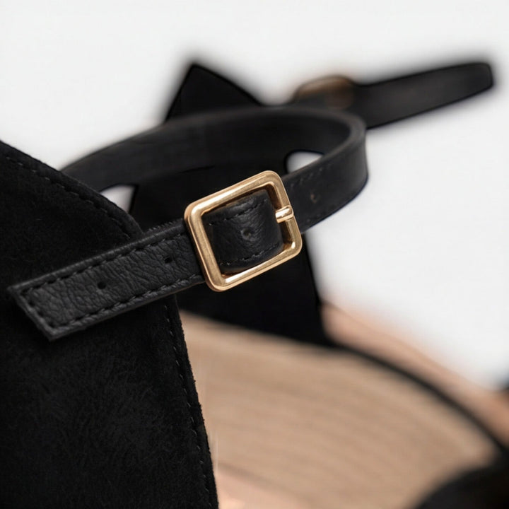 Pippa | Black Suede Espadrille Wedge Sandals