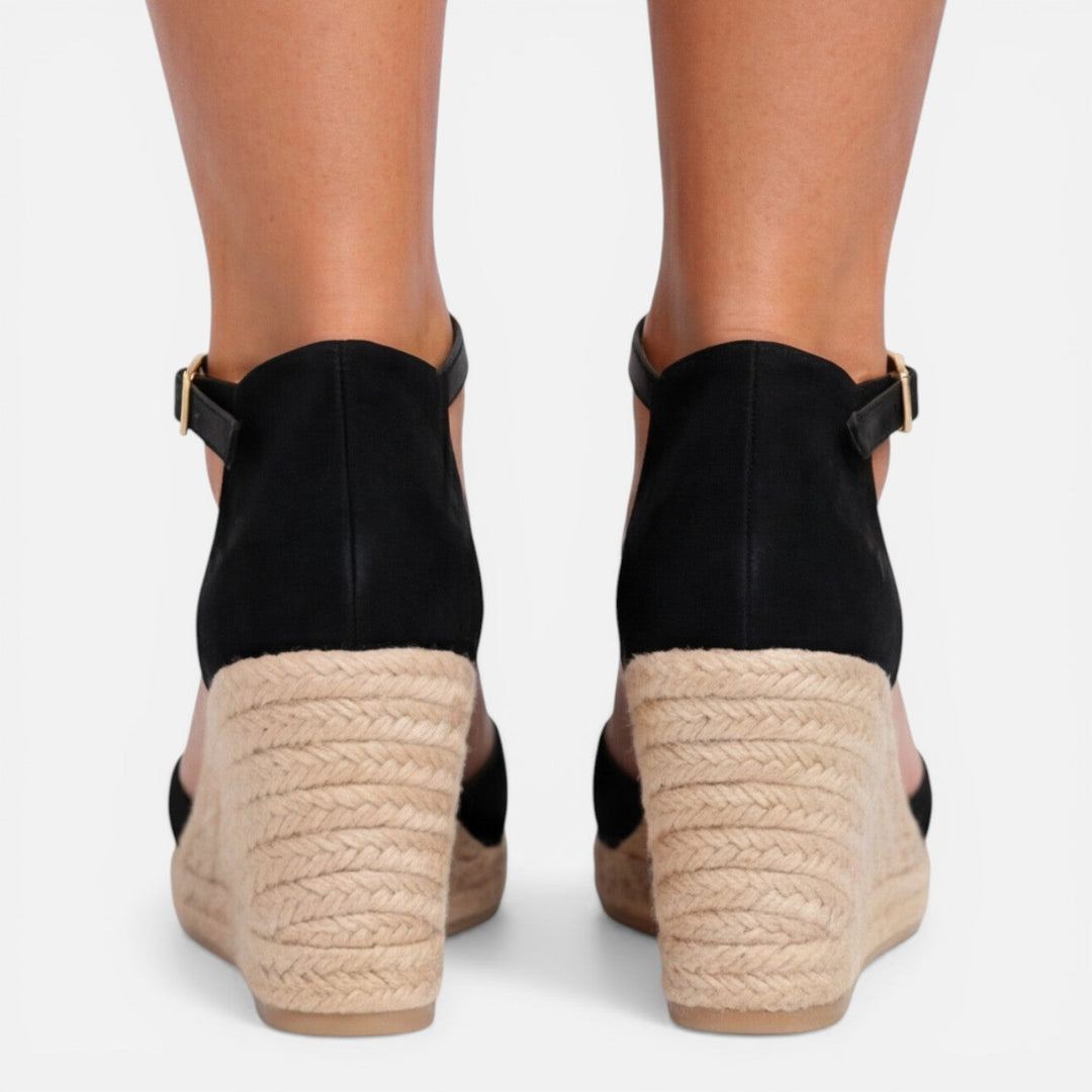 Pippa | Black Suede Espadrille Wedge Sandals