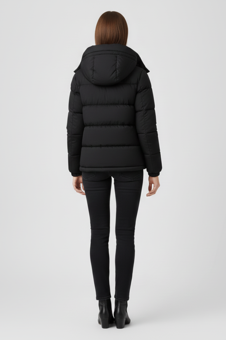 Maisie | Black Ladies Puffer Jacket with Hood