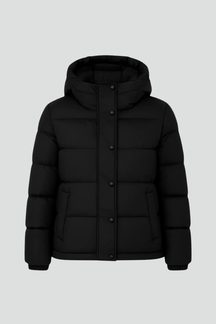 Maisie | Black Ladies Puffer Jacket with Hood