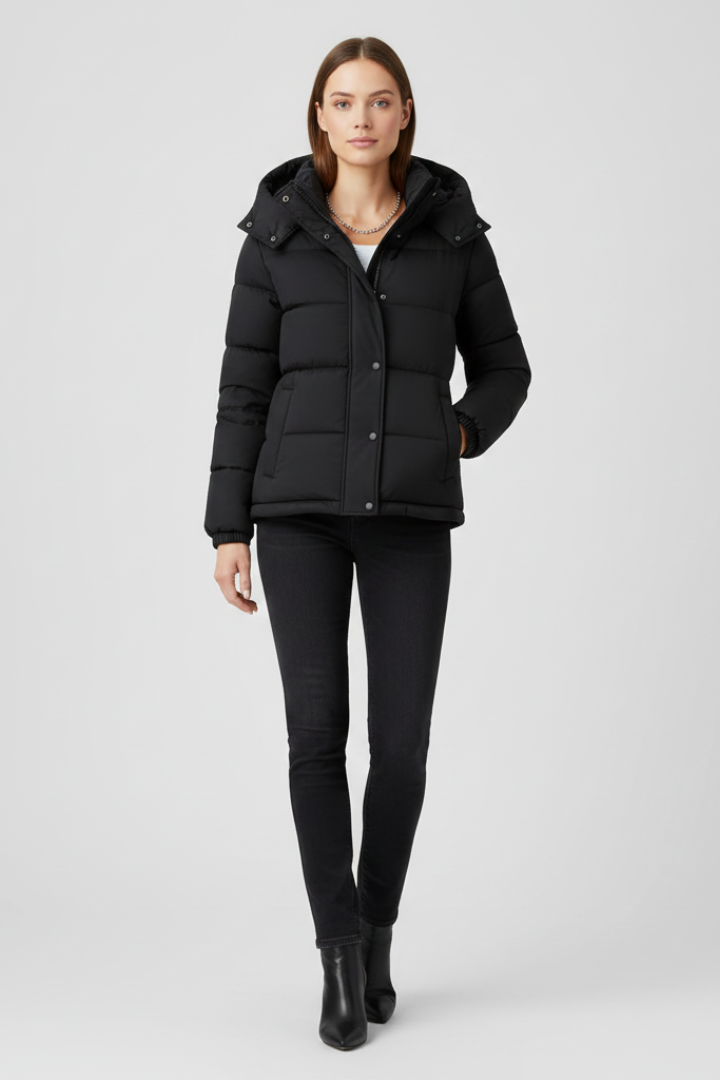 Maisie | Black Ladies Puffer Jacket with Hood