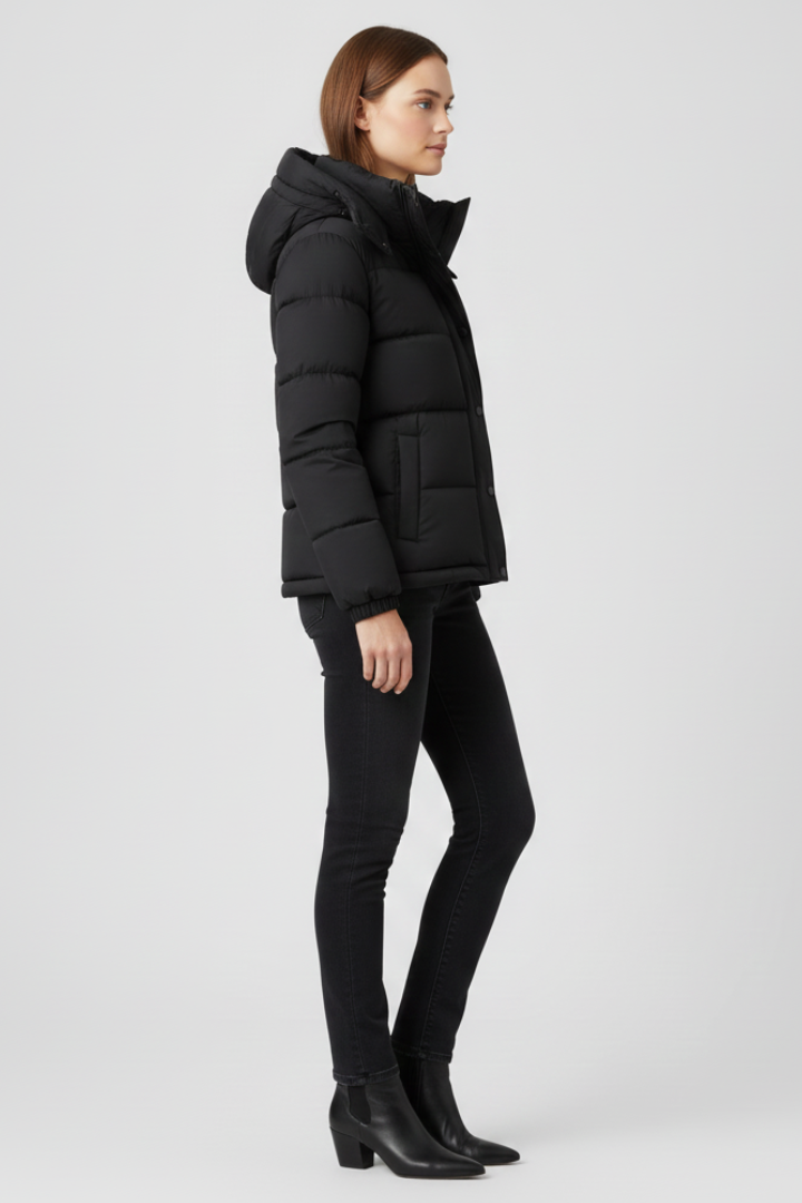 Maisie | Black Ladies Puffer Jacket with Hood
