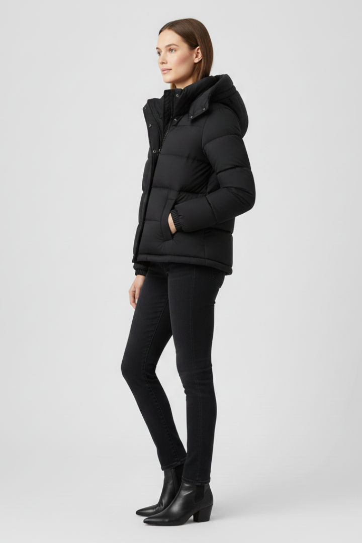 Maisie | Black Ladies Puffer Jacket with Hood