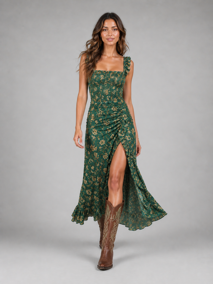 Freya | Wedding Guest Floral Ruched Maxi Dress