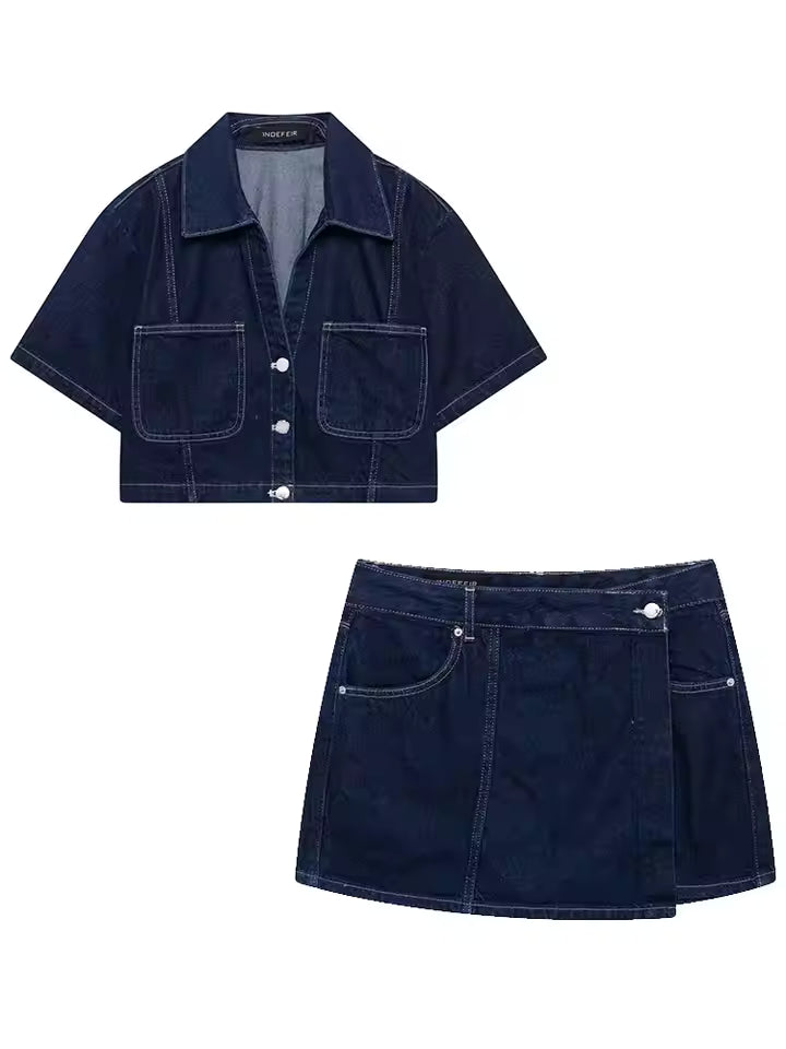 Tilly | Denim Crop Jacket Mini Skirt Set