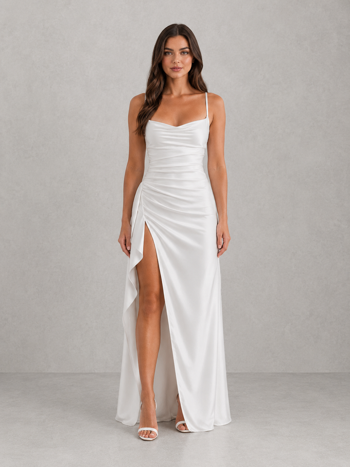 Verity | Satin Ruched Maxi Wedding Dress