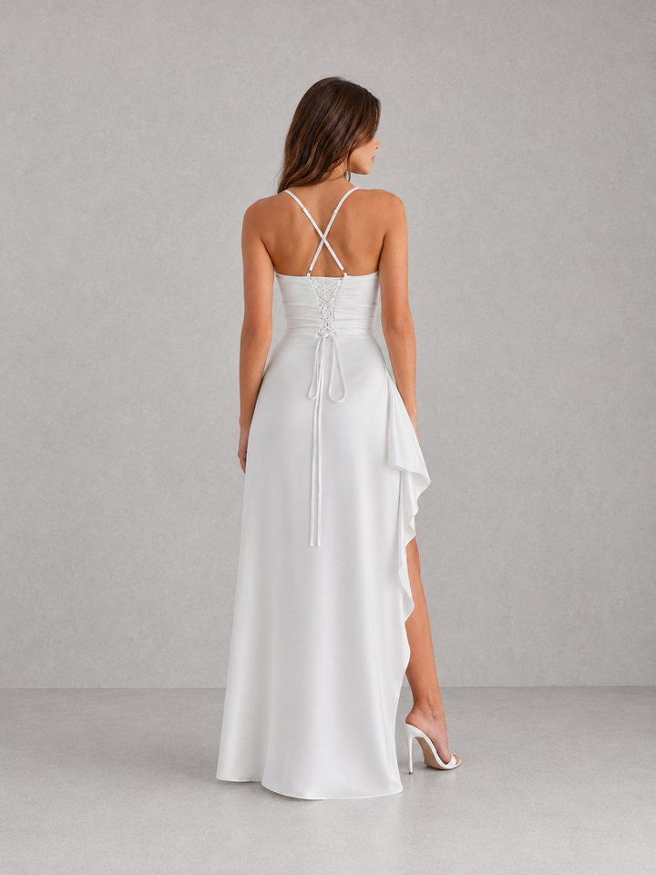 Verity | Satin Ruched Maxi Wedding Dress