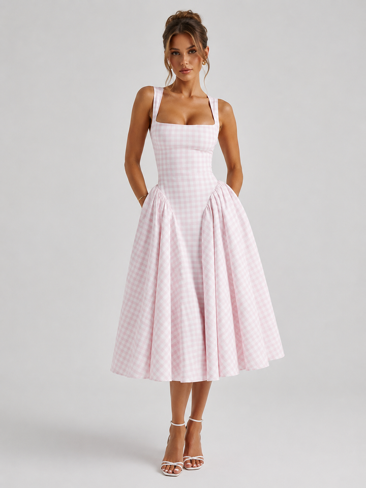 Gemma | Wedding Guest Gingham Midi Dress Women