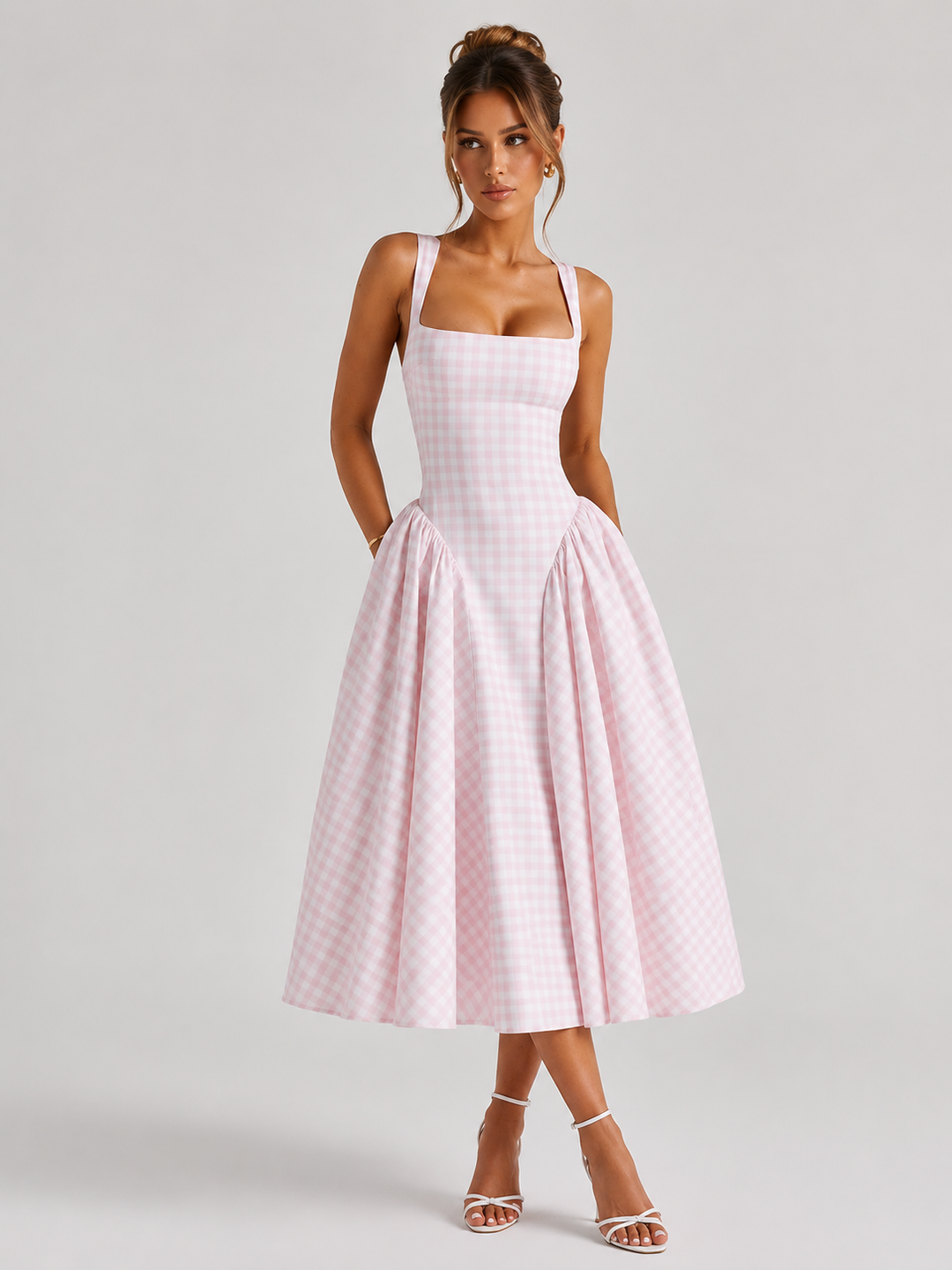 Gemma | Wedding Guest Gingham Midi Dress Women
