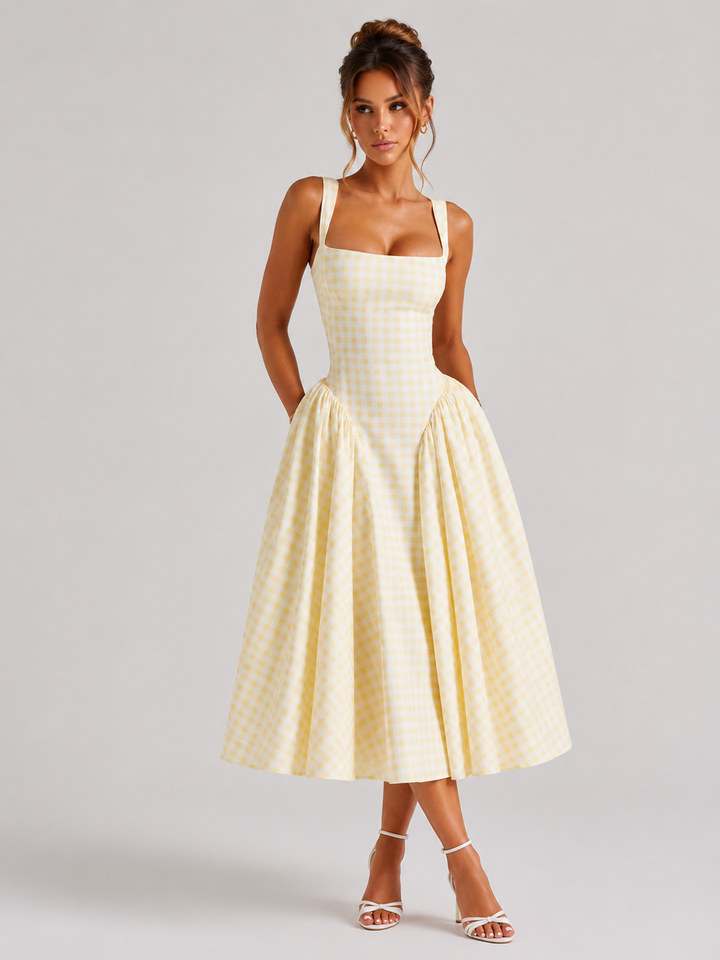 Gemma | Wedding Guest Gingham Midi Dress Women