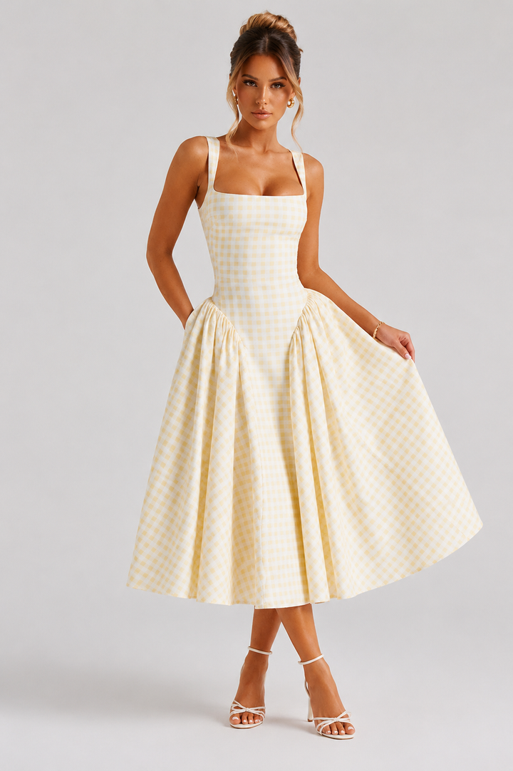Gemma | Wedding Guest Gingham Midi Dress Women