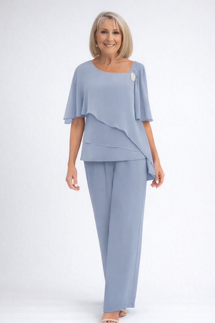 Amelia | Women Clothing Chiffon Cape Top Trouser Set