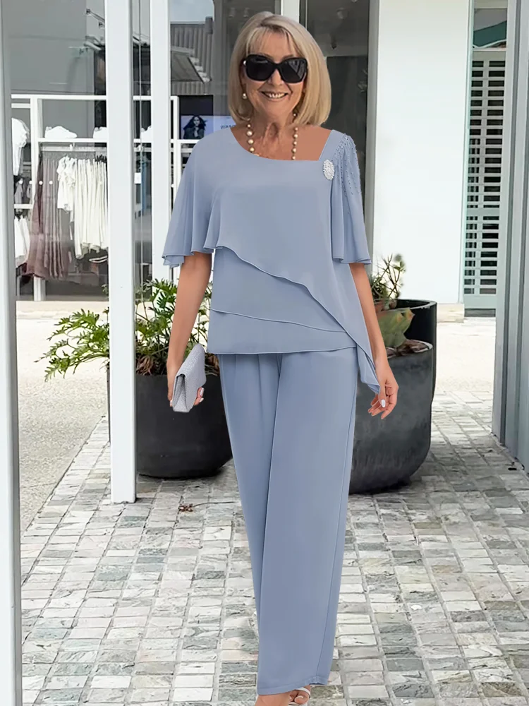 Amelia | Women Clothing Chiffon Cape Top Trouser Set