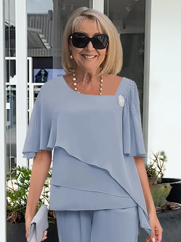 Amelia | Women Clothing Chiffon Cape Top Trouser Set