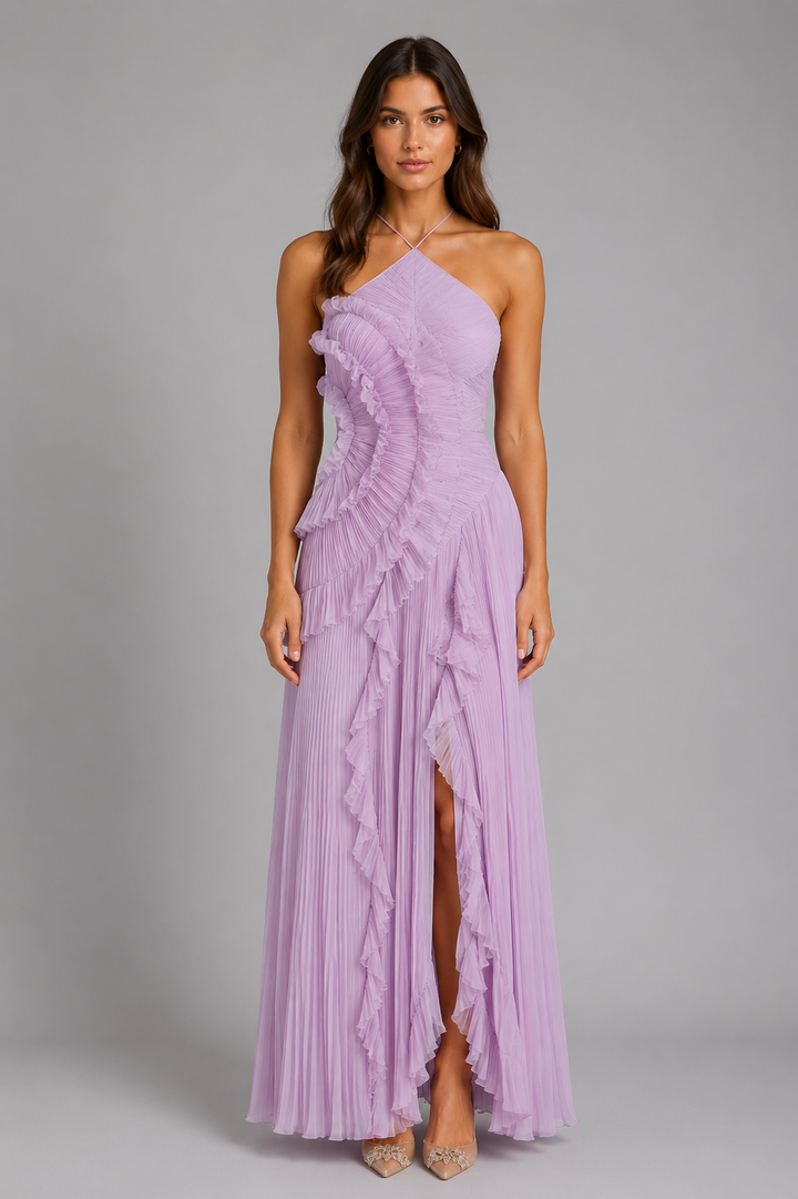 Arabella | Wedding Guest Pleated Ruffle Maxi Dress