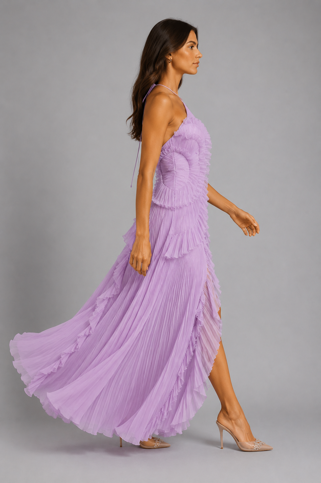Arabella | Wedding Guest Pleated Ruffle Maxi Dress
