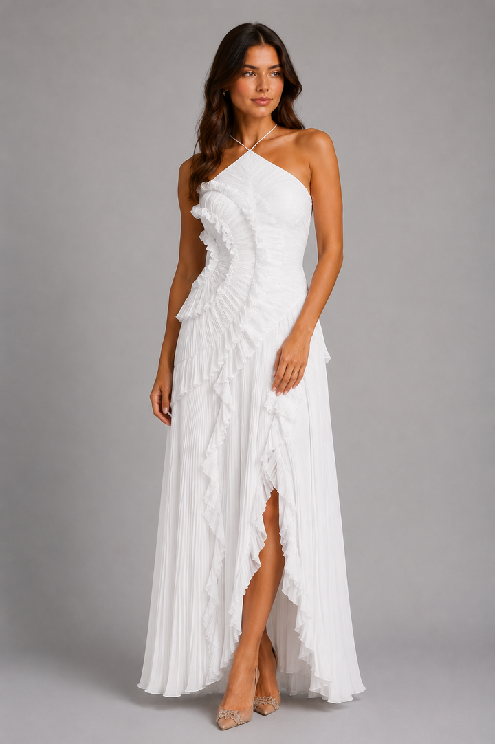 Arabella | Wedding Guest Pleated Ruffle Maxi Dress