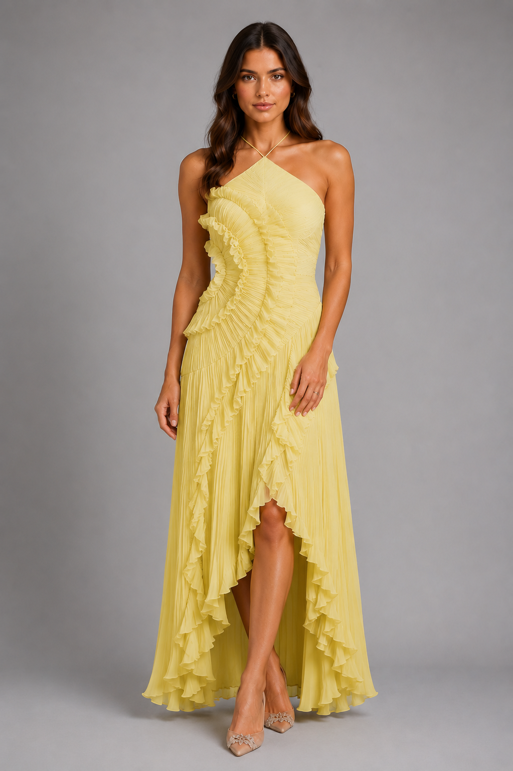 Arabella | Wedding Guest Pleated Ruffle Maxi Dress