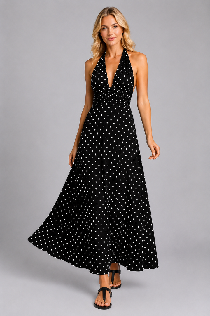 Florence | Polka Dot Halter Maxi Dress Women