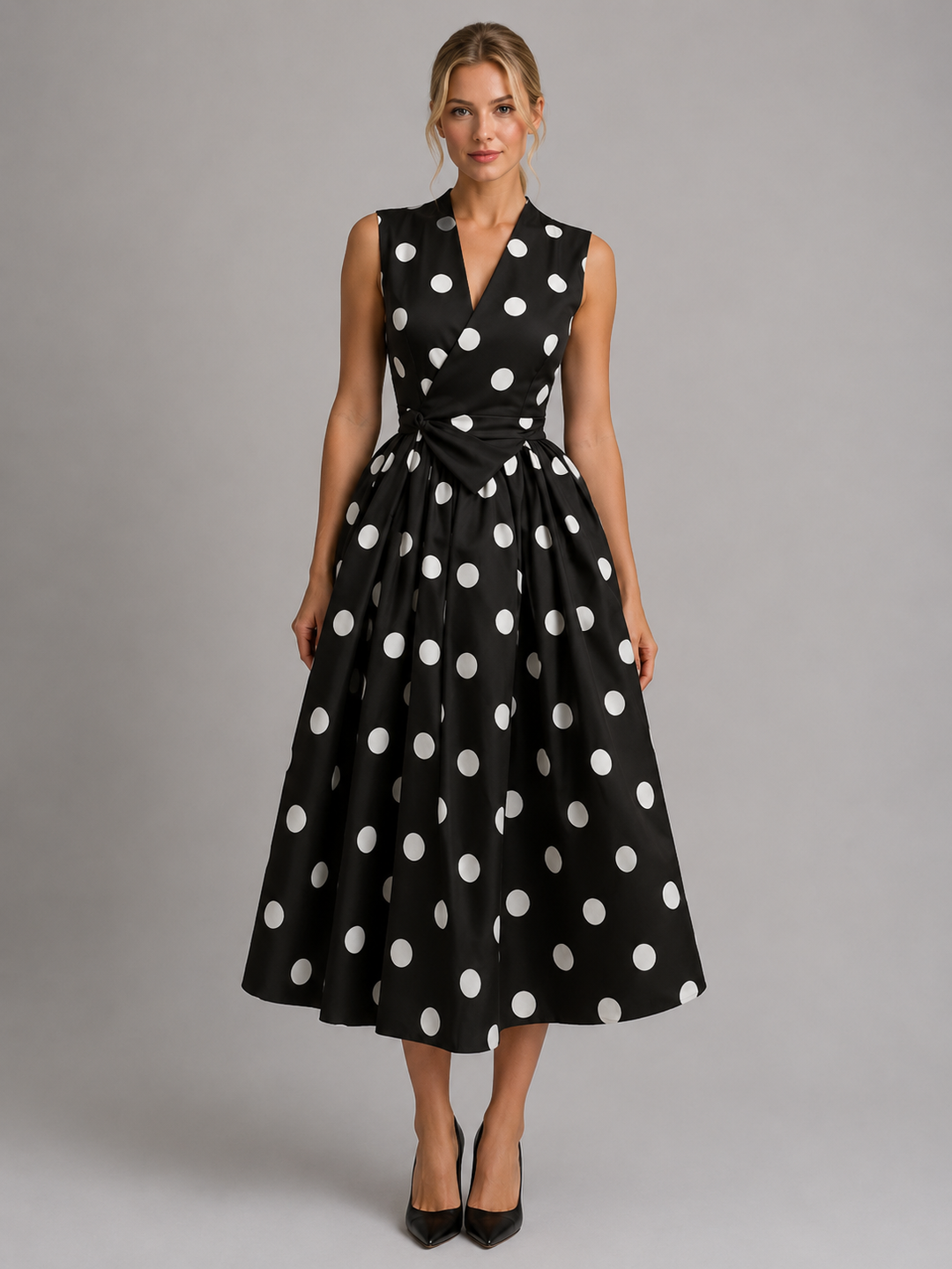 Poppy | Wedding Guest Polka Dot Midi Wrap Dress