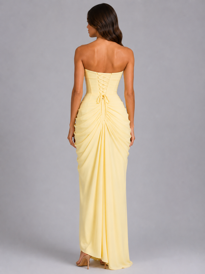 Cressida | Strapless Ruched Maxi Wedding Guest Dress