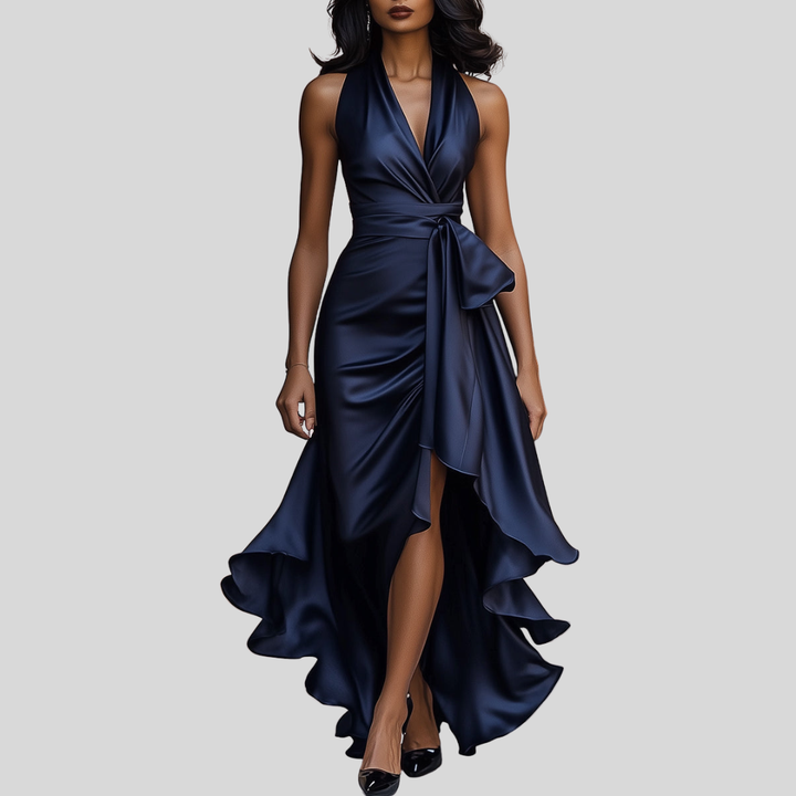 Georgia | Wedding Guest Satin Halter Maxi Dress