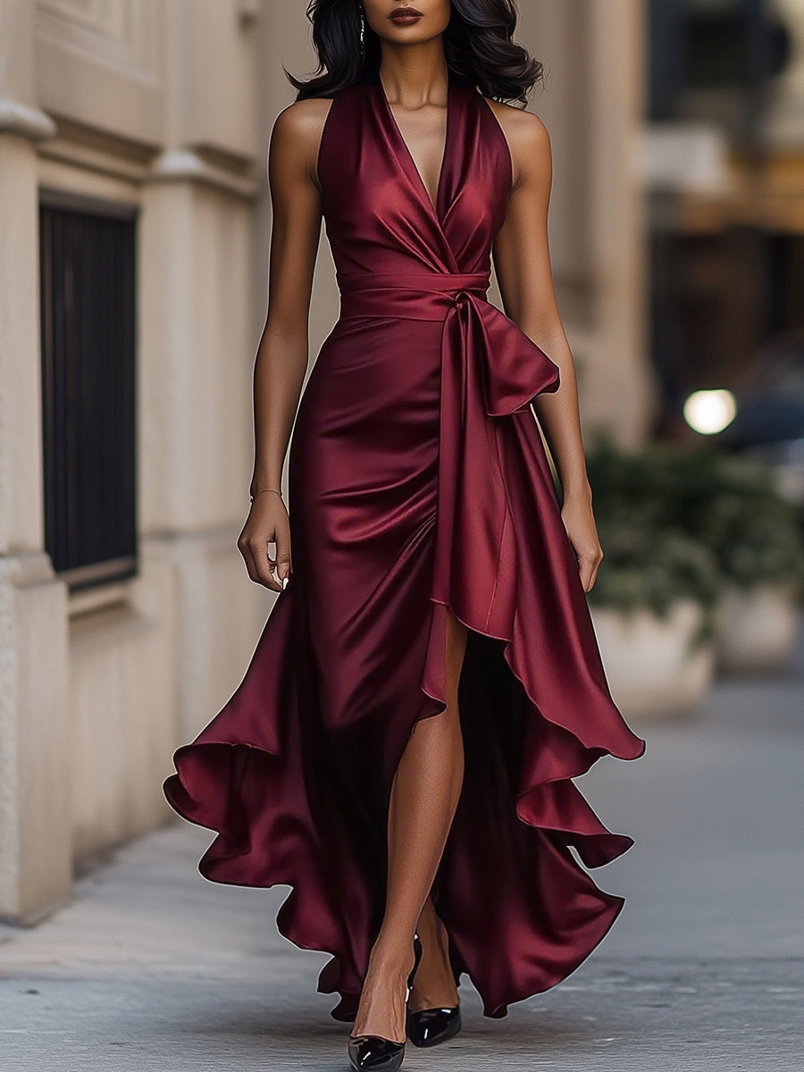 Georgia | Wedding Guest Satin Halter Maxi Dress